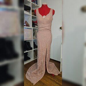 Glamourous Pink glittery lace maxi dress with side slit